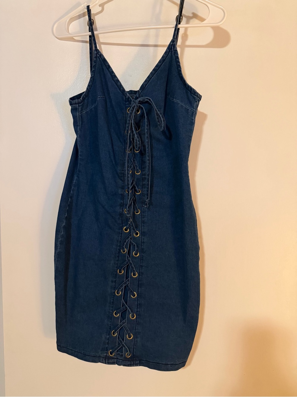 Lace-Up Spaghetti Strap Mini Dress - Navy